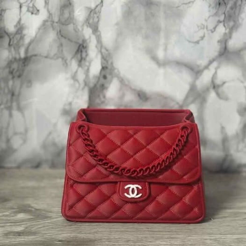Red Chanel Style Quilted Decorative Planter